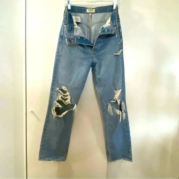 AGOLDE distressed high rise straight  jeans - Picture 3 of 11
